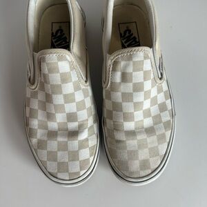 Vans Checkered Slip-On Shoes - Tan and White